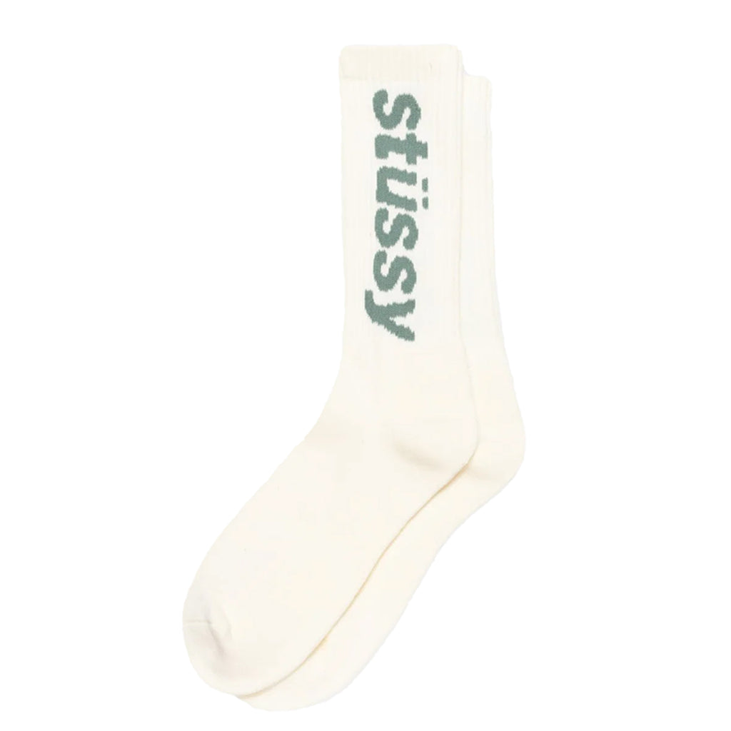 Helvetica Jacquard Crew Socks in Stone by Stussy | Bored of Southsea