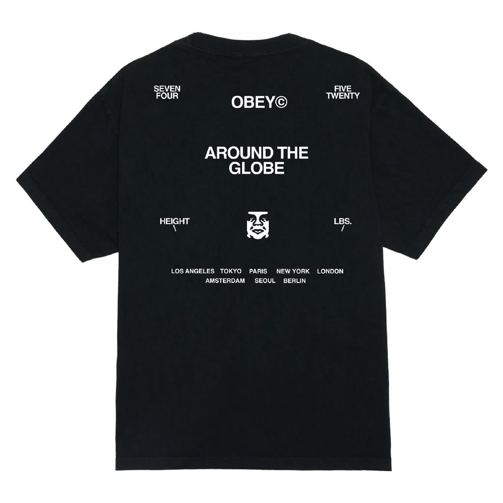 Obey Around the Globe T Shirt - Pigment True Vintage Black - back