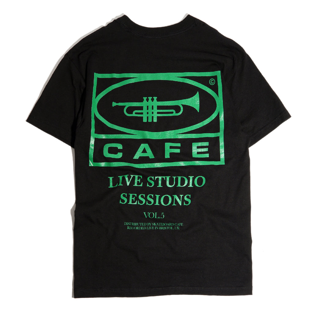 Skateboard Cafe "45" T Shirt - Black / Green - back