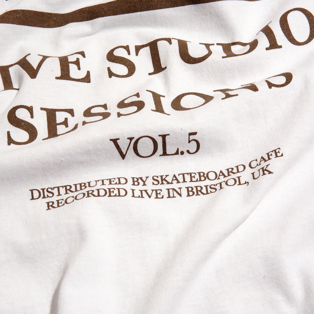 Skateboard Cafe "45" T Shirt - White / Coffee - closeup 2