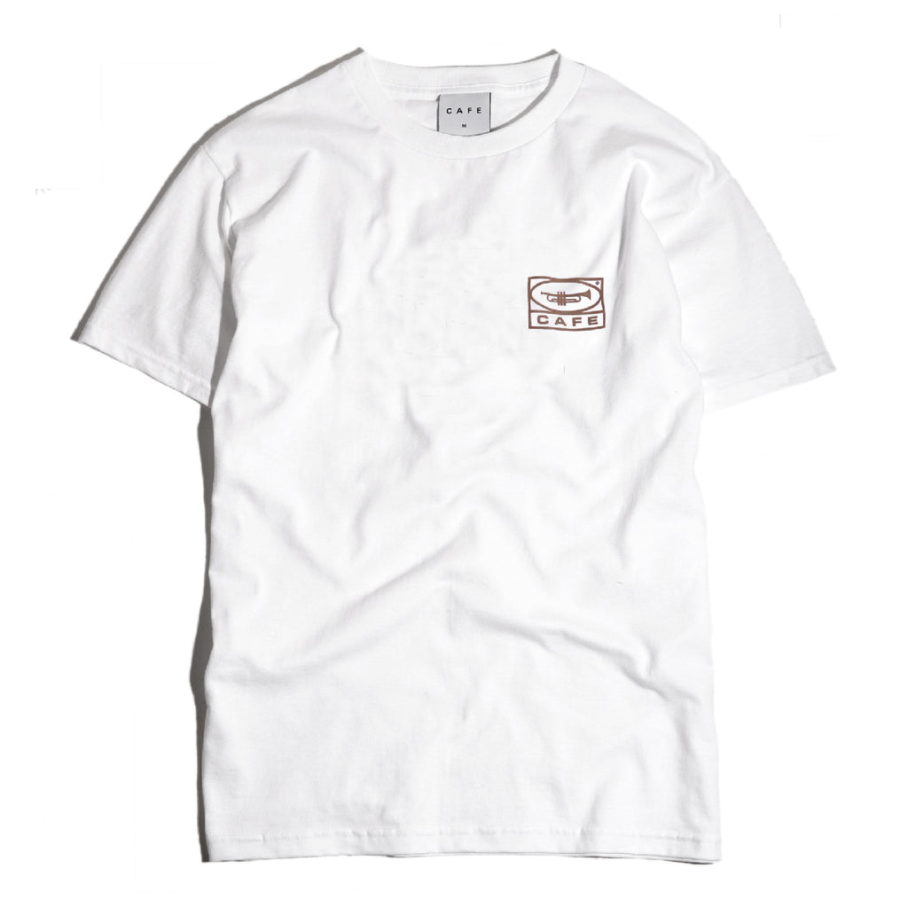 Skateboard Cafe "45" T Shirt - White / Coffee - front