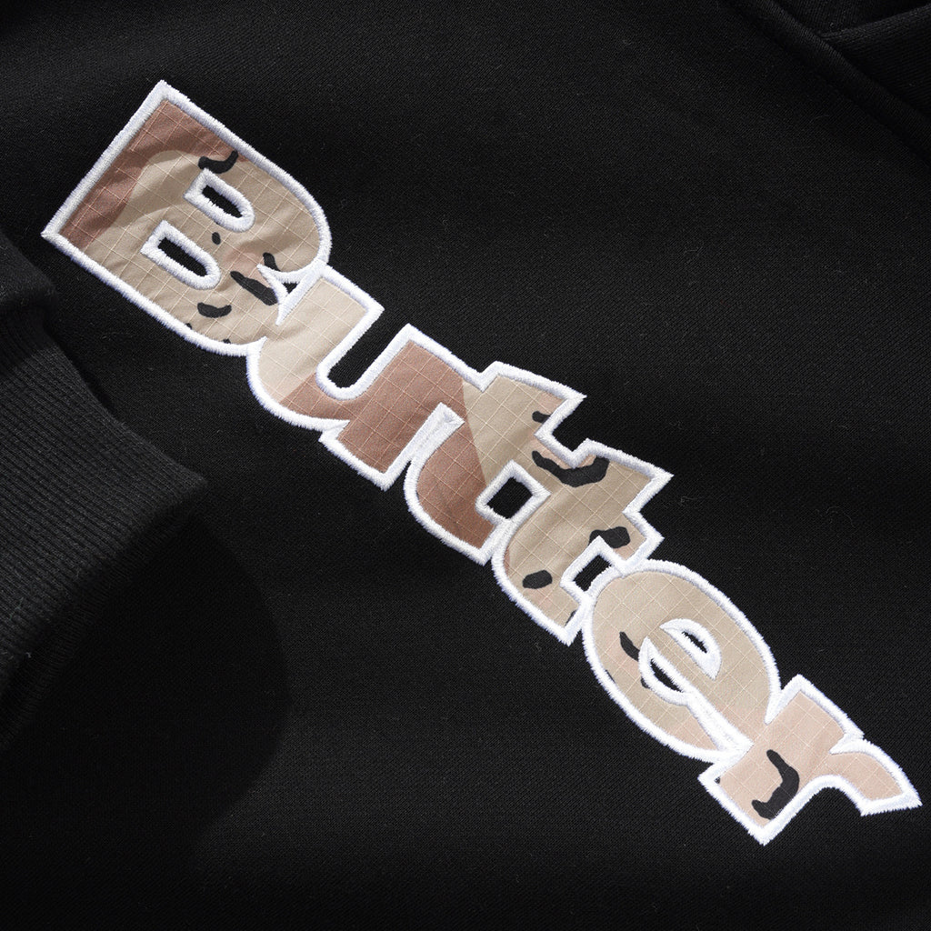 Butter Goods Camo Appliqué Pullover Hoodie - Black - closeup