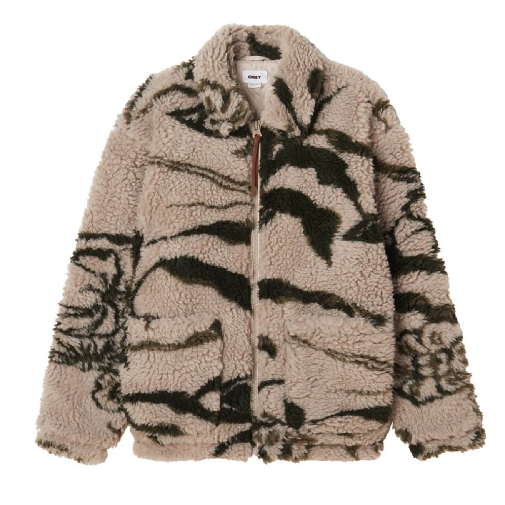 Obey Clothing Mushroom Sherpa Jacket - Silver Grey Multi - front