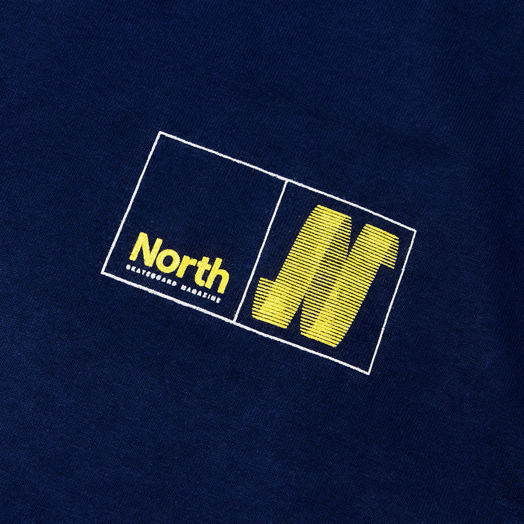 North Skate Mag N Logo T Shirt - Navy / Amber / Smoke - closeup