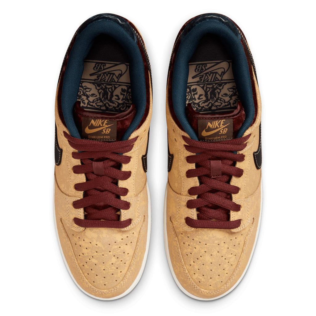 Nike SB Dunk Low Pro - Celestial Gold / Black - Dark Team Red - Paired