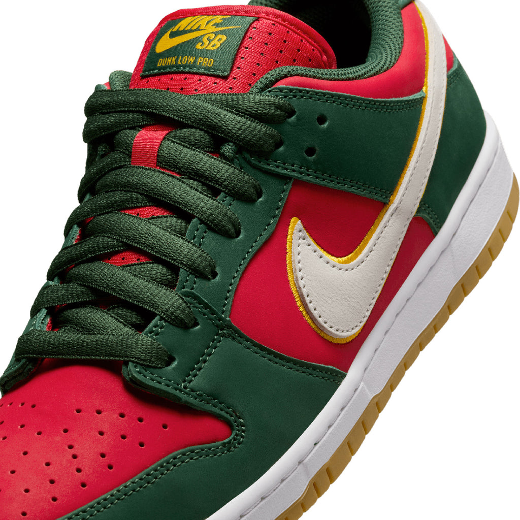 Nike SB Dunk Low Pro - Fir / White - University Gold - Fire Red - laces