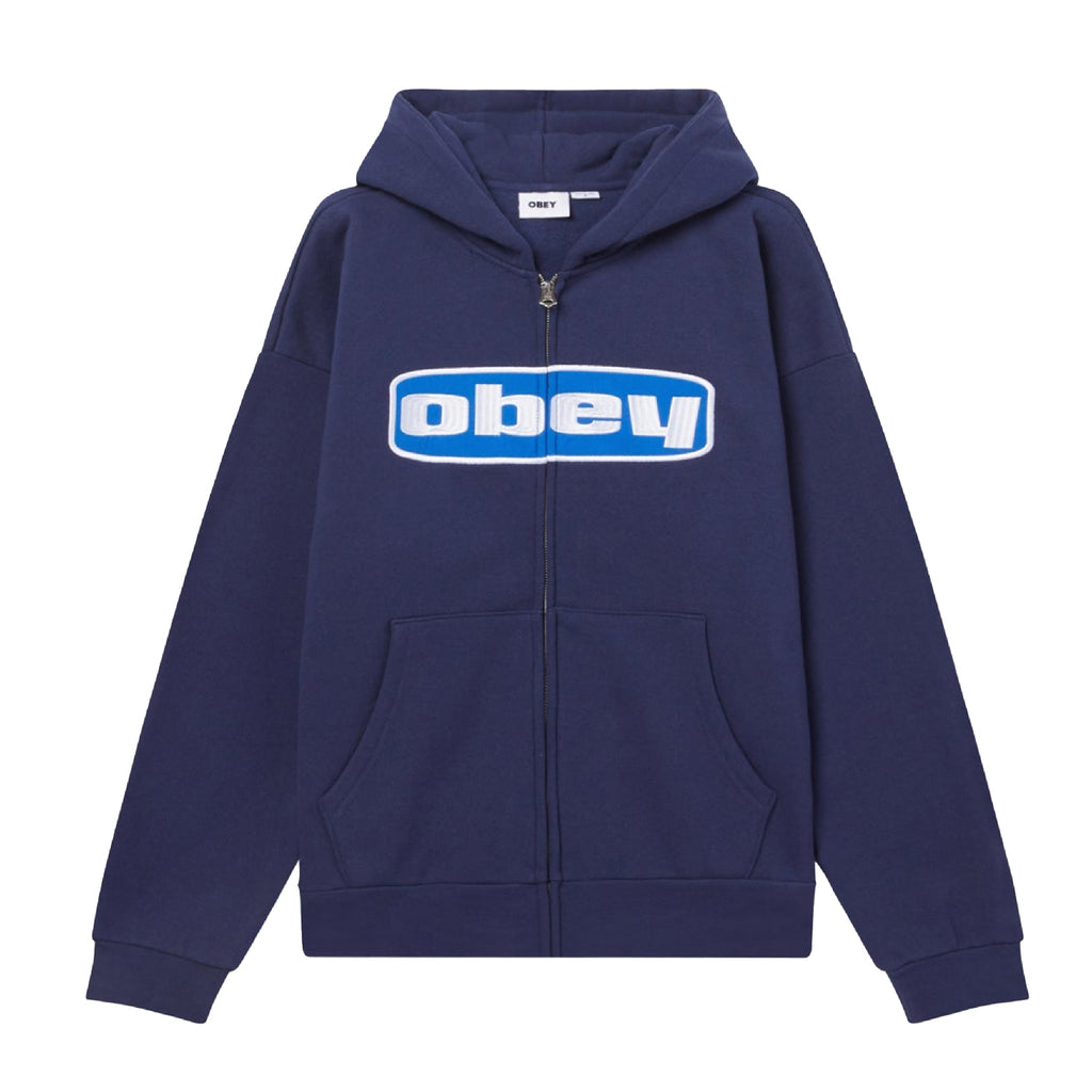 Obey Boxed In Extra Heavy Zip Hoodie - Academy Navy - front