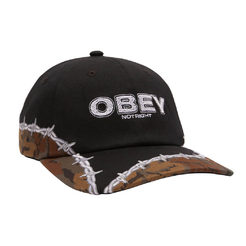 Obey Not Right 6 Panel Velcro Back Cap - Black Multi - front