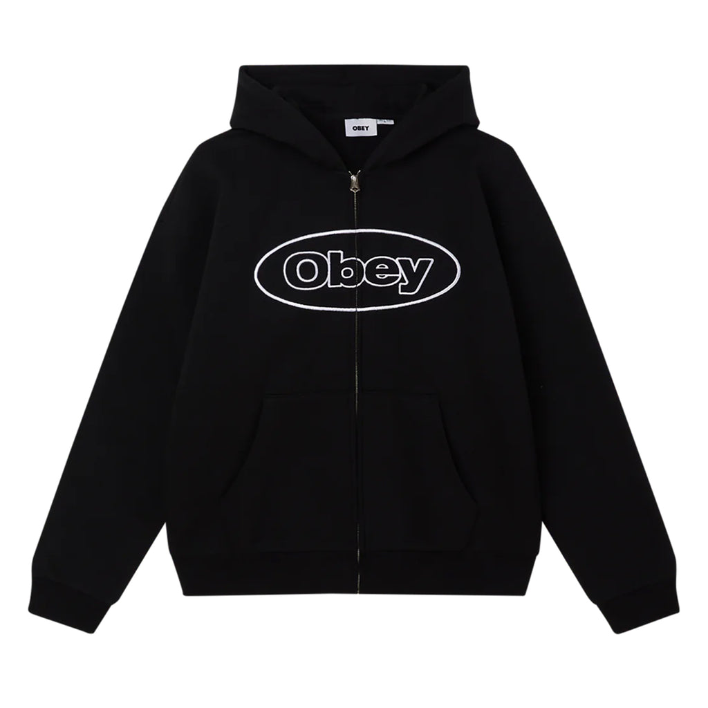 Obey Oval Extra Heavy Zip Hoodie Black - Front 