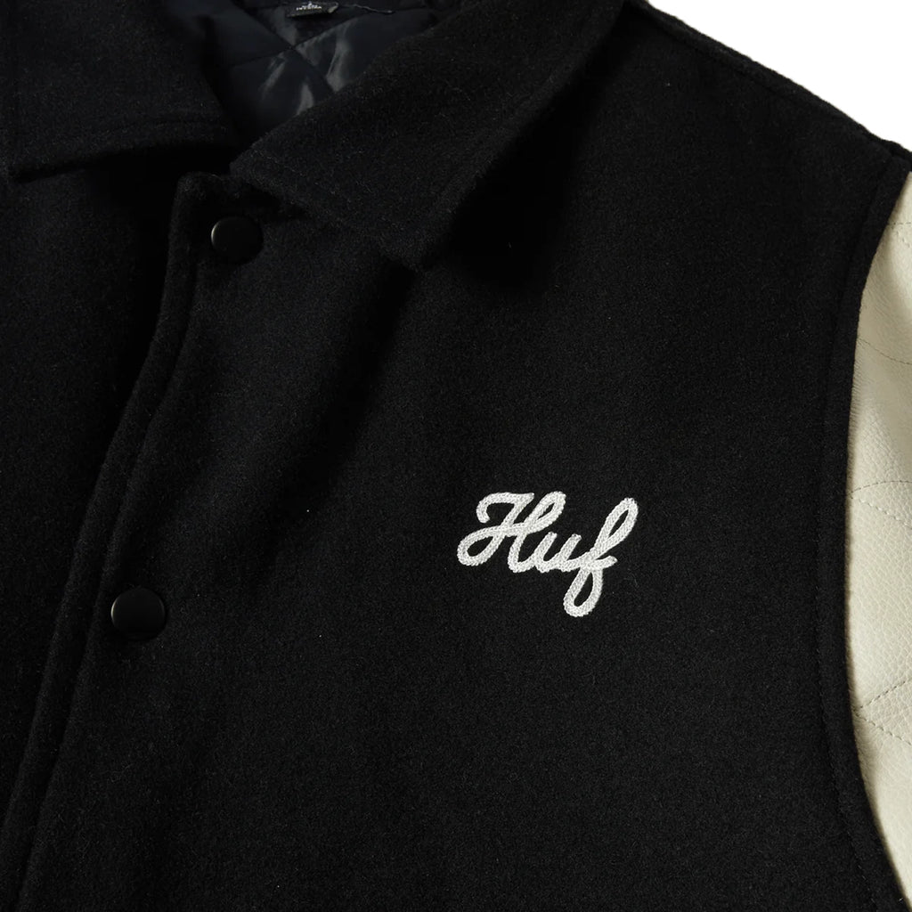 HUF Song Varsity Jacket - Black - close up 2