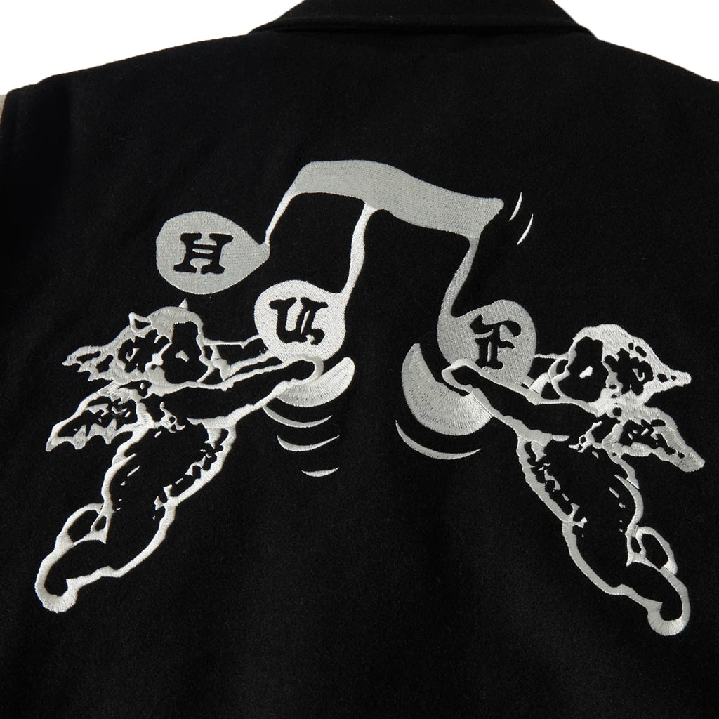 HUF Song Varsity Jacket - Black - close up