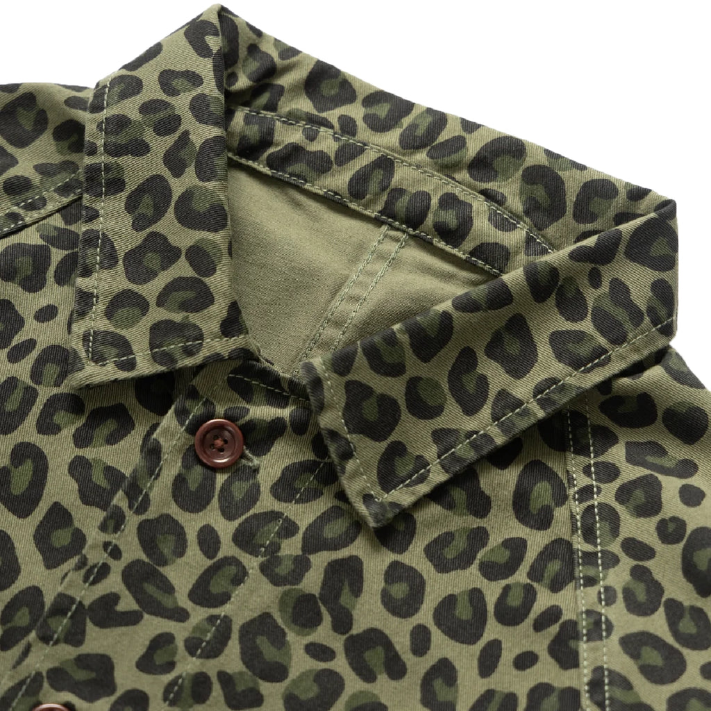 Service Works Leopard Front of House Jacket - Green - collar