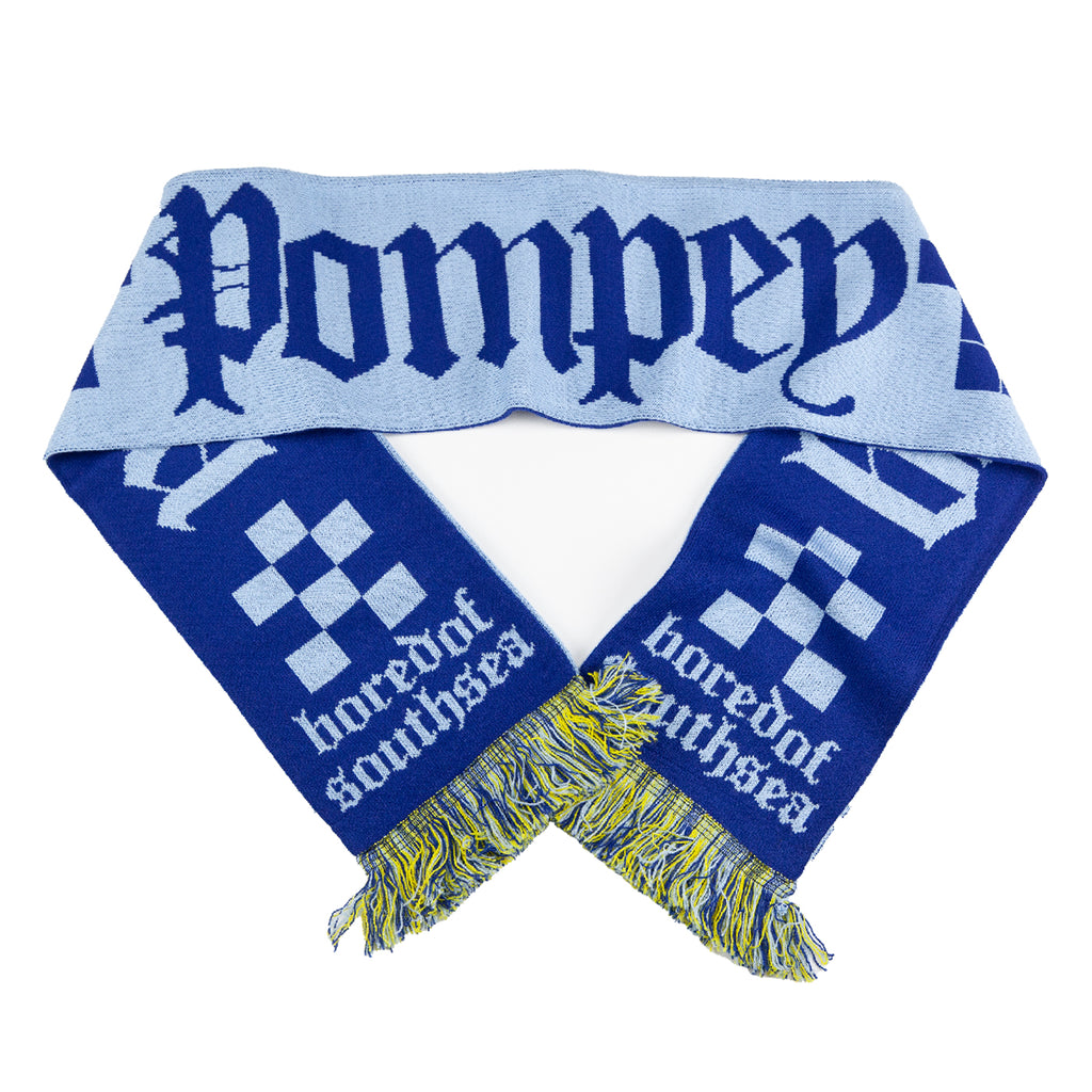 Bored of Southsea Pompey Scarf - Pompey Blue / Spinnaker Sky /  Clarence Neon - close up