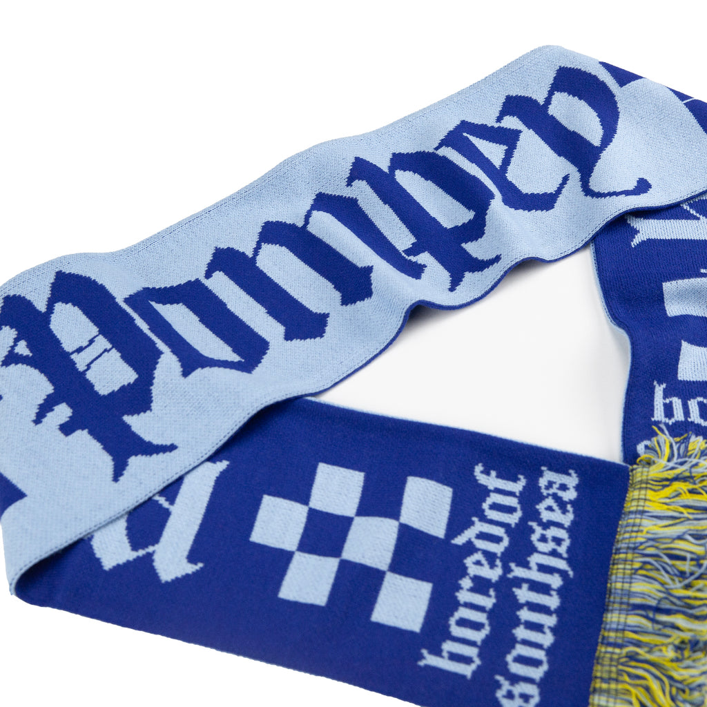 Bored of Southsea Pompey Scarf - Pompey Blue / Spinnaker Sky /  Clarence Neon - closeup 3