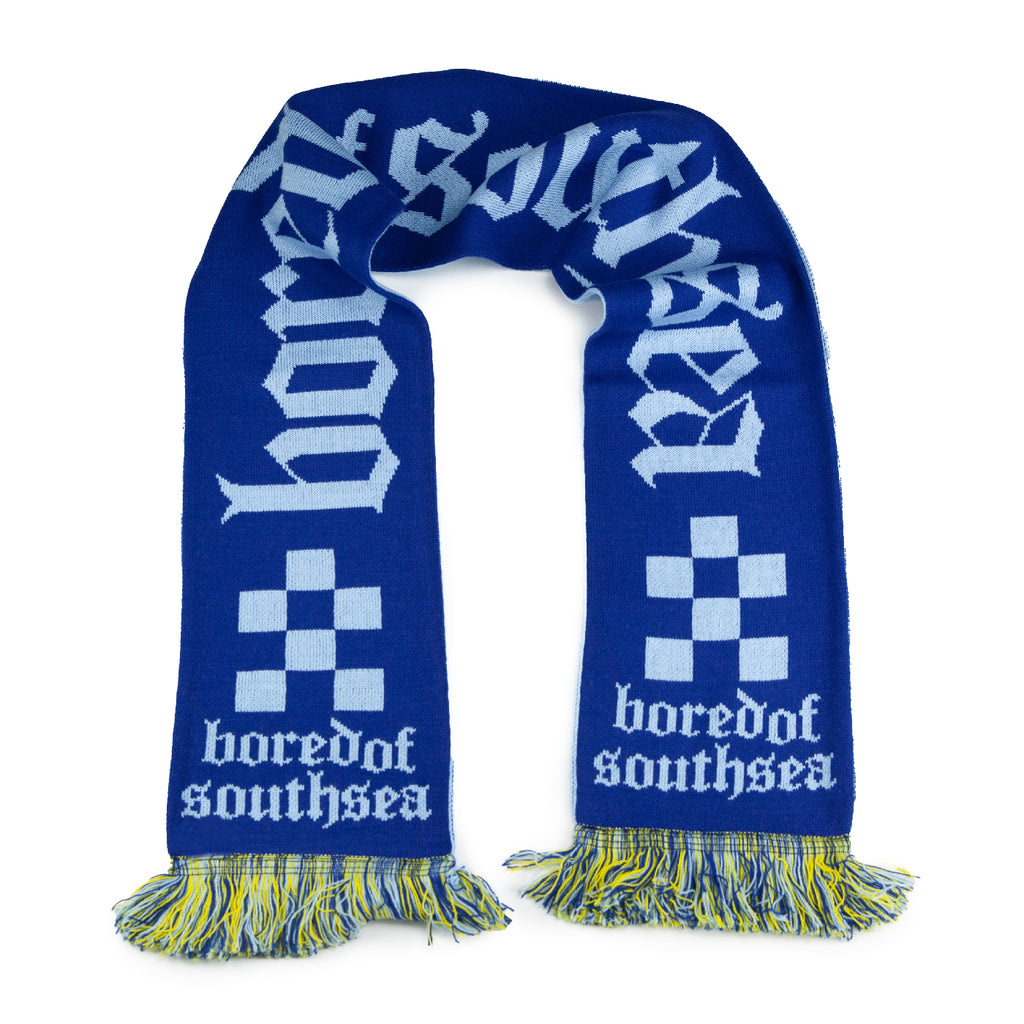 Bored of Southsea Pompey Scarf - Pompey Blue / Spinnaker Sky /  Clarence Neon - closeup 4