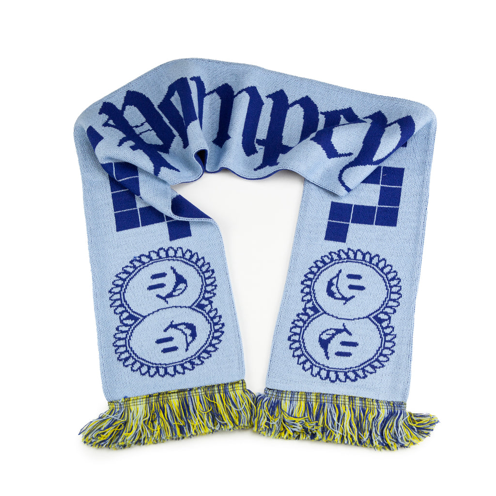 Bored of Southsea Pompey Scarf - Pompey Blue / Spinnaker Sky /  Clarence Neon - closeup5