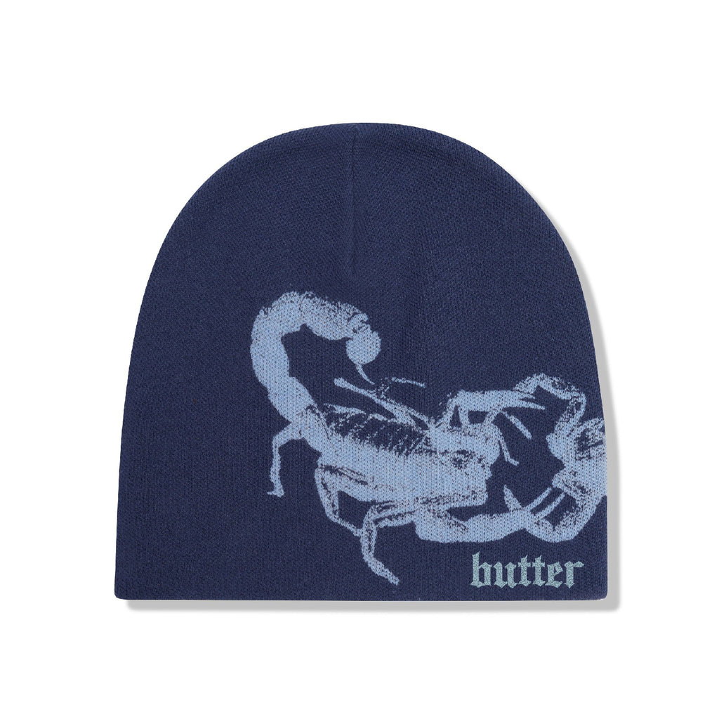 Butter Goods Scorpion Skully Beanie - Denim - front