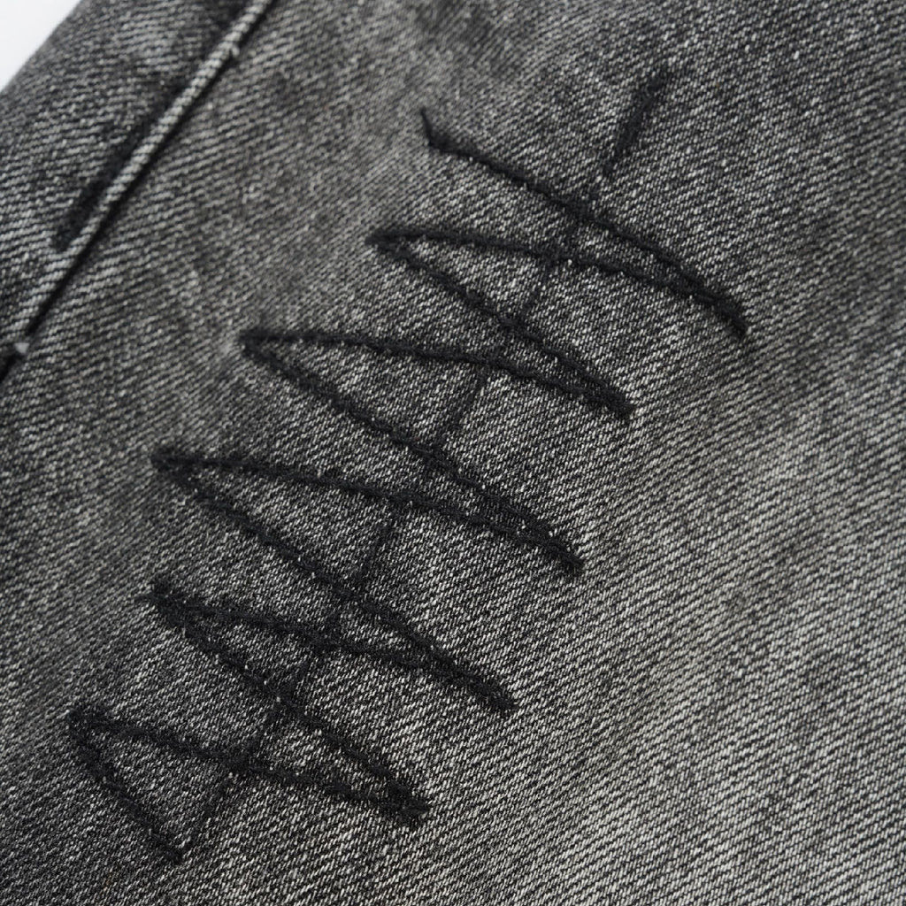 Butter Goods Stitch Denim Shorts - Distressed Grey - closeup