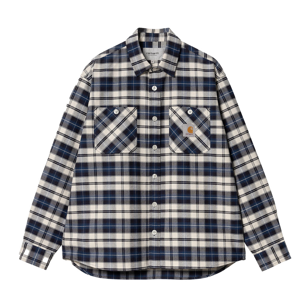 Carhartt WIP L/S Tarbell Check Shirt - Dark Navy / White - front