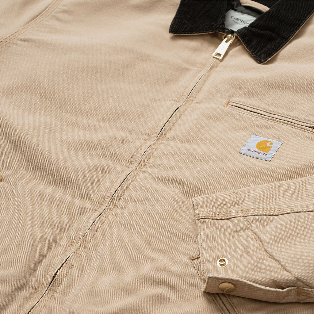 Carhartt WIP OG Detroit Jacket - Dusty H Brown / Black Aged Canvas - closeup