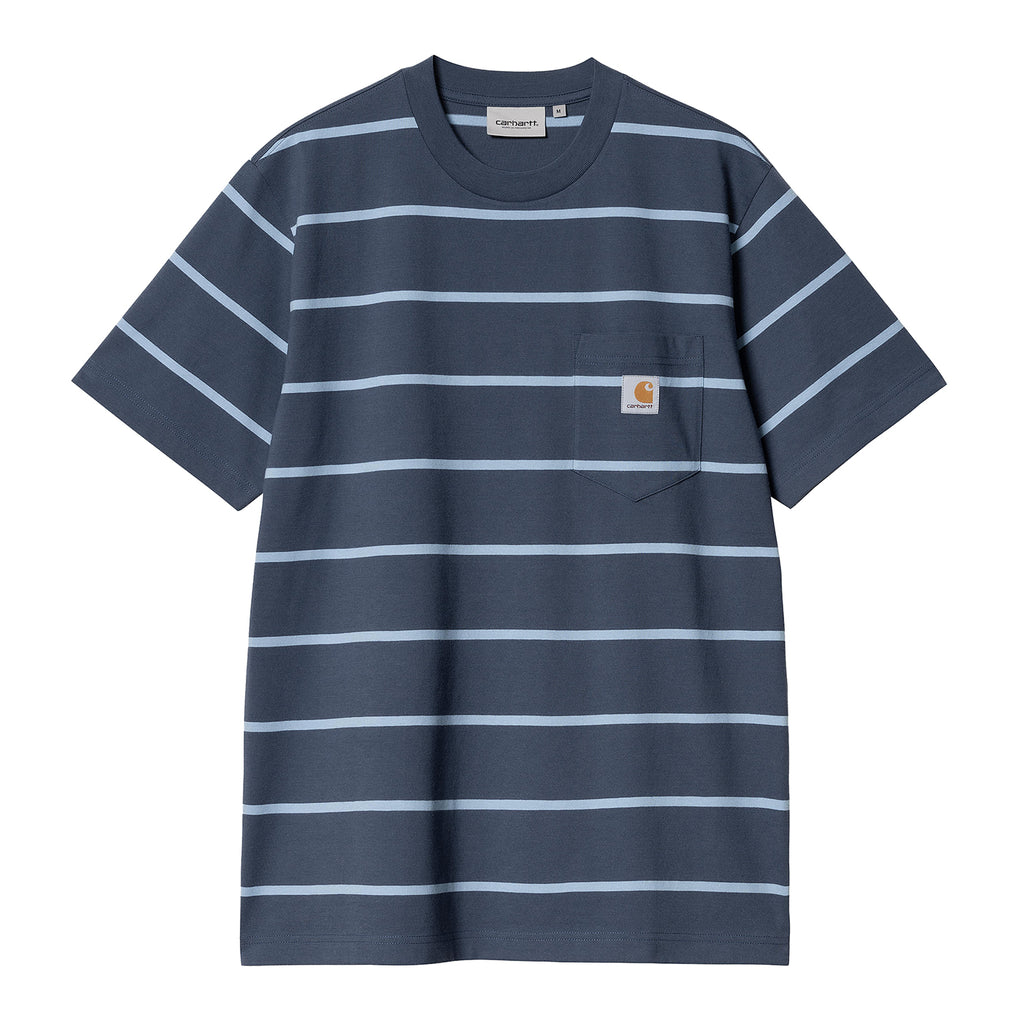 Carhartt WIP Aiken Pocket T Shirt - Aiken Stripe / Dusky Blue - front