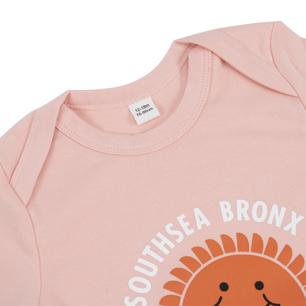 Southsea Bronx Strong Island Baby Grow in Powder Pink - Detail