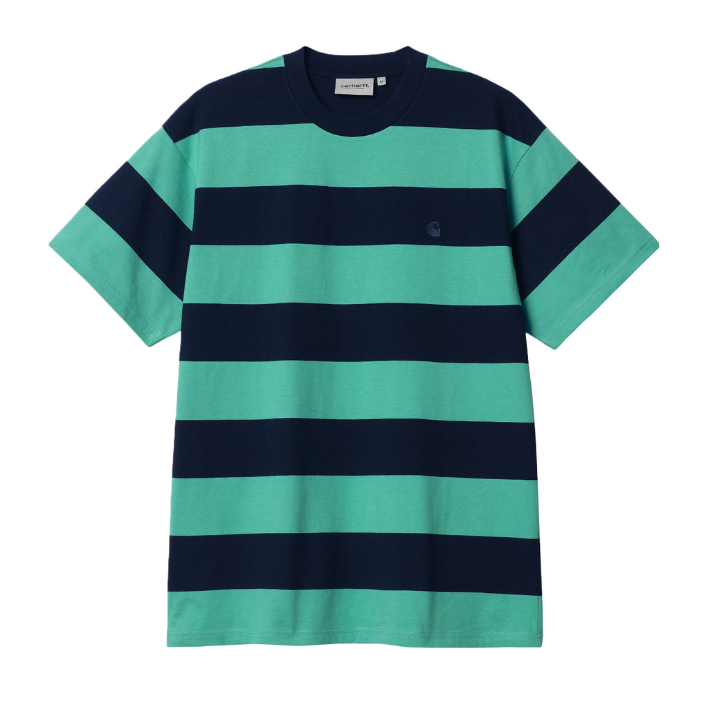 Carhartt WIP Dampier Stripe T Shirt - Dark Navy / Aqua Green