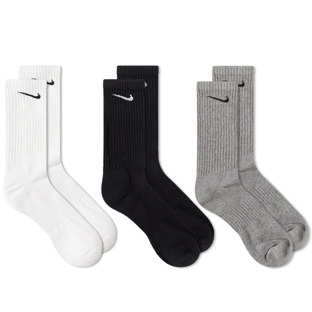 Nike Everyday 3 Pack Cotton Cushioned Crew Socks Unisex Black/White, £15.00
